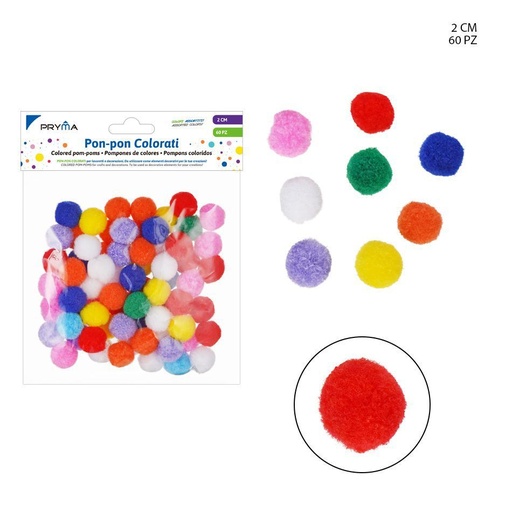 [0228385] Pompon de colores N.2 60 piezas - Manualidades y decoración