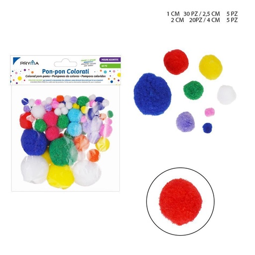 [0228386] Pom pom de colores N.4/2/1/2.5 60 unidades - Materiales de manualidades