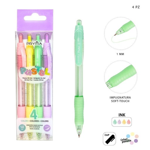 [0219073] Bolígrafo gel pastel 1 mm 4PZ - Material escolar