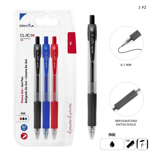 [0224104] Bolígrafo de clic 0.7 mm 3 pz - Utensilios de escritura
