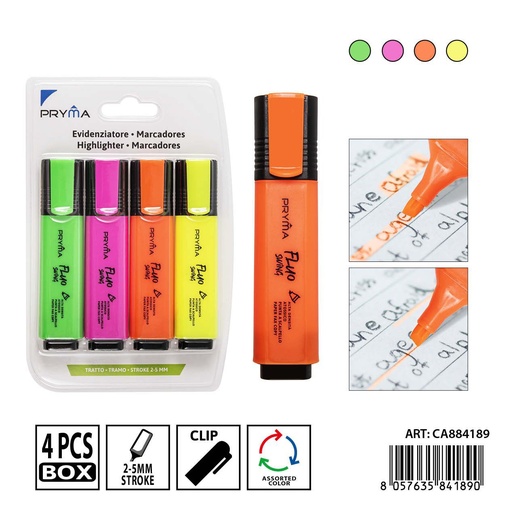 [0233579] Subrayadores fluorescentes clásicos 4 piezas