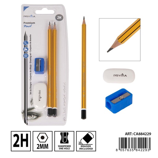 [0233825] Lápiz 2H 2 pcs + sacapuntas + goma blanca - Utensilios de escritura