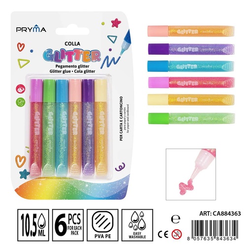 [0234499] Pegamento brillante de colores 10.5 ml 6 pz - Adhesivos y pegamentos