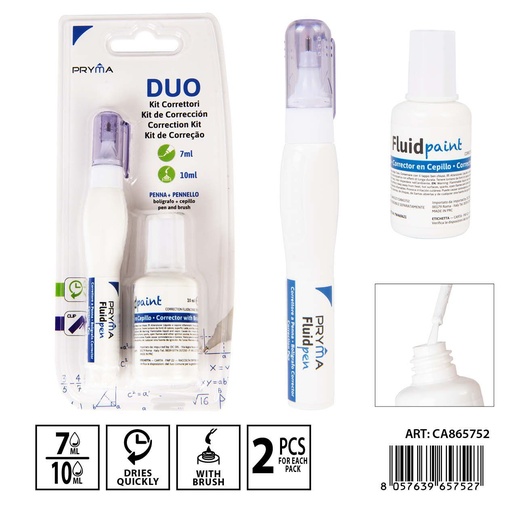 [0233600] Pack corrector líquido 10ml + lápiz corrector 2.2m - Papelería
