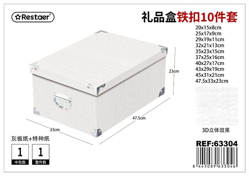 [63304] Caja de cartón 10 piezas con cierre metálico 3D 47.5x33x23 cm - Kit de regalo de lujo