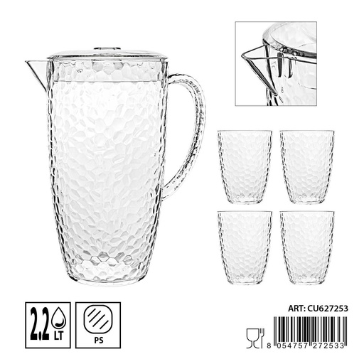 [0235204] Jarra de plástico 2.2L con vasos - Cocina y menaje