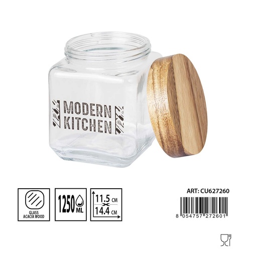 [0235319] Bote de vidrio con tapa acacia 1.25L - Almacenaje de alimentos 