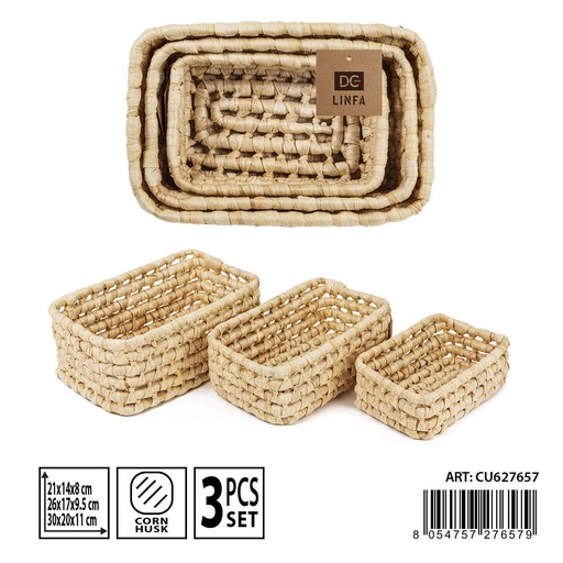 [0235898] Set de 3 cestas rectangulares de mimbre - Utensilios de almacenamiento