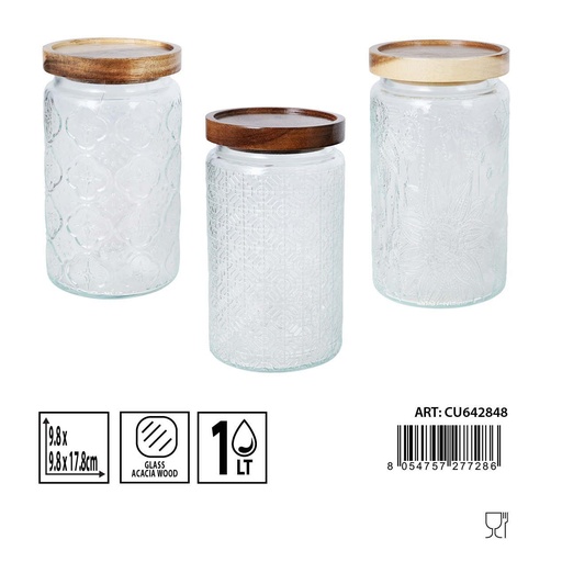 [0235867] Bote de cristal 1L 9.8x9.8x17.8cm - Artículos de hogar