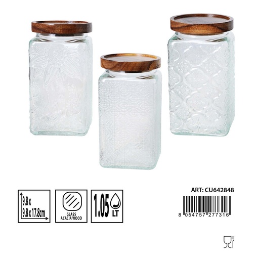 [0235870] Bote de cristal 1.05L 9.8x9.8x14.2cm - Artículos de hogar