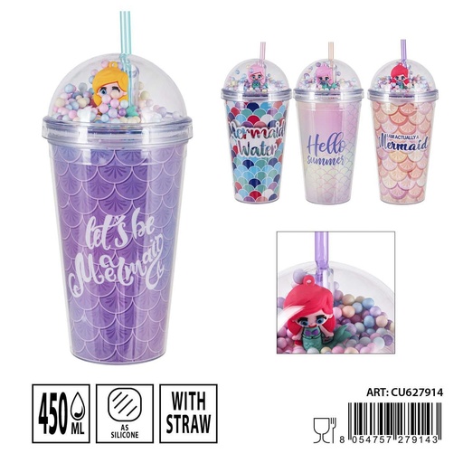 [0236848] Vaso con pajita escama 450ml 21x10x6.5cm - Accesorios de cocina