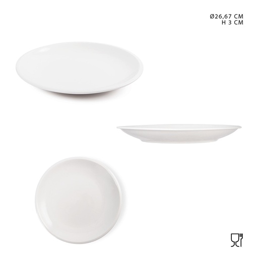 [0223541] Plato llano de porcelana blanca de borde grueso 26.67 cm - Accesorios de mesa, vajilla y decoración