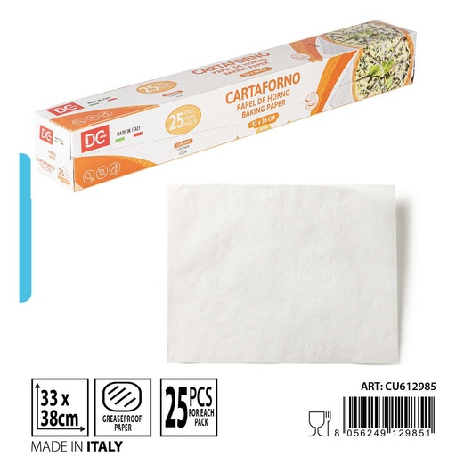 [0237538] Papel de horno 33x38 cm 25 hojas - Accesorios de cocina y productos desechables