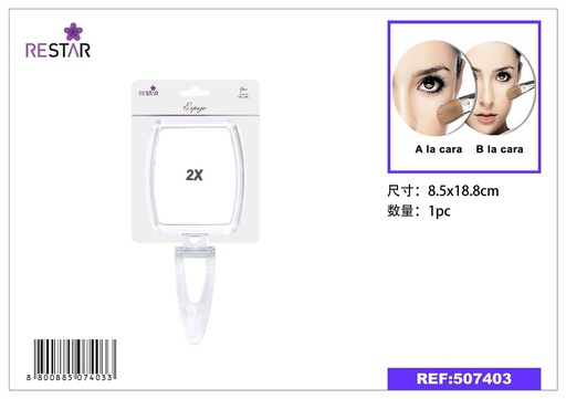 [507403] Espejo transparente doble cara 8.5*18.8cm - Accesorio de belleza