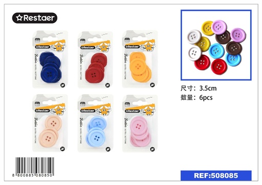[508085] Botones de 3.5 cm 6 pcs en color único - Accesorios de costura y mercería