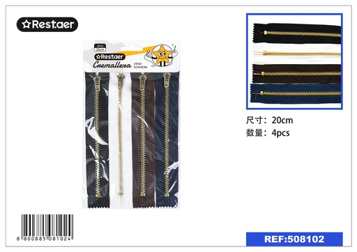 [508102] Cremallera mezclada 20 cm 4 piezas - Materiales de costura