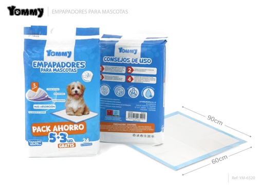 [YM6520] Empapadores para mascotas 60x90 cm 5 piezas + 3 gratis - Productos para mascotas