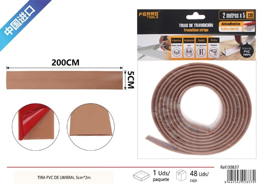 [00837] Tira PVC de umbral 5cm*2m color marrón - Accesorios diversos