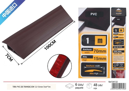 [04132] Tira PVC de transición café 12-15mm 7cmx1m - Artículos de ferretería