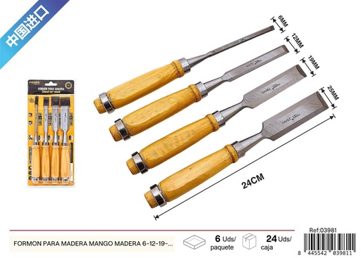 [03981] Formón para madera con mango de madera (6-12-19-25 mm) - Herramientas de carpintería