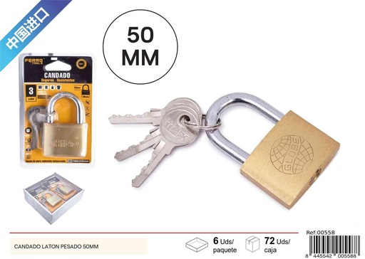 [00558] Candado de latón pesado 50 mm - Accesorios y herrajes de ferretería