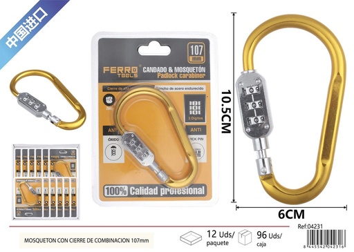 [04231] Mosquetón de aleación con cierre de combinación 107 mm - Accesorios de ferretería