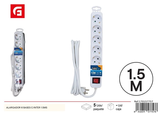[170157757] Regleta de 6 bases con interruptor 1.5m - Accesorios eléctricos