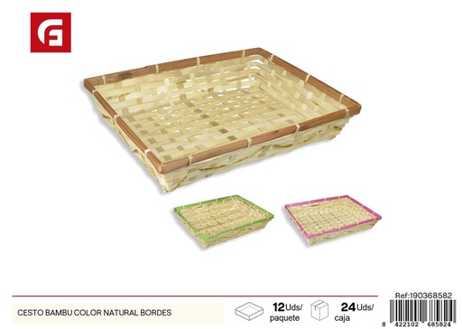 [190368582] Cesto de bambú color natural bordes - Decoración para el hogar