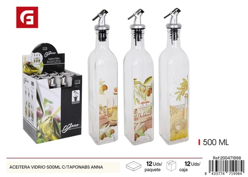 [200471998] ACEITERA de vidrio ANNA 500 ml con tapa - Botellita para aceite de cocina