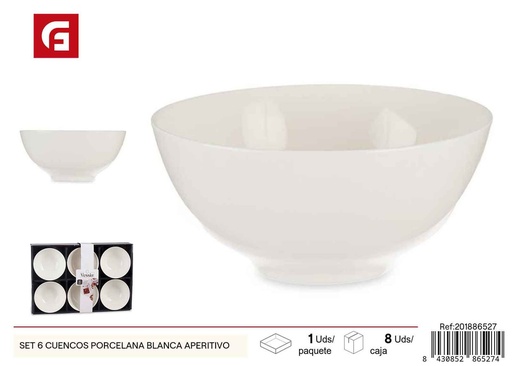 [201886527]  Set de 6 cuencos de porcelana blanca de aperitivo - Juegos de vajilla y cuencos