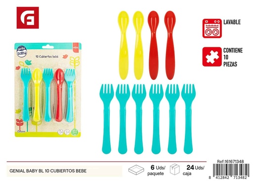 [161671348] Cubiertos para niños Genial Baby 10 piezas - Utensilios atractivos para bebés