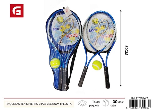 [187769481] Raquetas de tenis de hierro con 2 pelotas 22x52cm - Juguetes deportivos