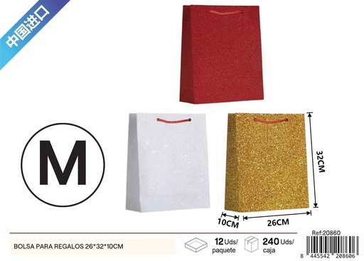 [20860] Bolsa para regalos mediana con brillo (26x32x10 cm) - Regalos y envoltorios