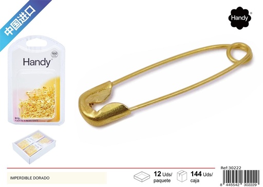 [30222] Imperdibles dorados (100 piezas) - Accesorios de costura y mercería
