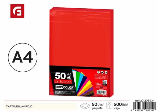 [201206934] CARTULINA A4 ROJO - Papelería y manualidades