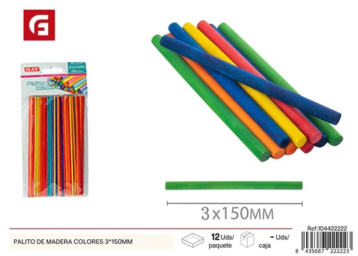 [104422222] PALITO DE MADERA COLORES 3*150MM - Palitos de Madera para Manualidades 