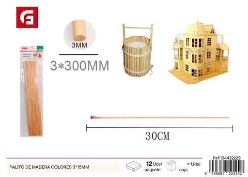 [104422229] PALITO DE MADERA COLORES 3*15MM - Palitos de Madera para Manualidades Pequeños 
