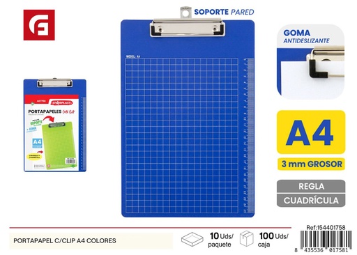 [154401758] Portapapeles con clip A4 colores - Material de oficina