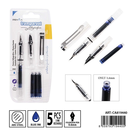 [0231098] Juego de plumas con depósito de tinta (5 unidades, 0.6 mm) - Herramientas de escritura