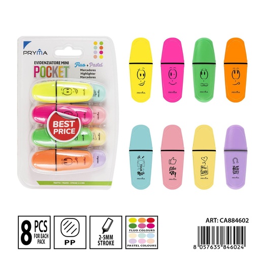 [0235075] Marcadores fluorescentes pastel 8pz - Herramientas de escritura