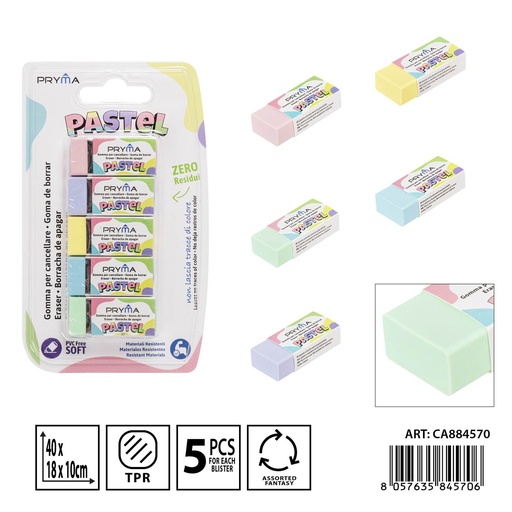 [0234896] Goma de borrar color pastel 40x18x10 mm - Papelería