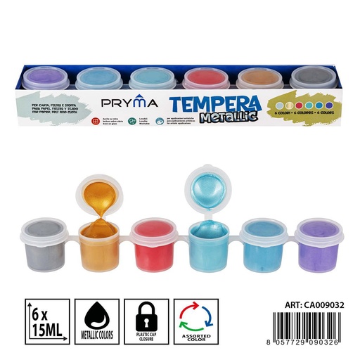 [0236531] Témpera de 6 colores metalizado 15ml - Pinturas y manualidades