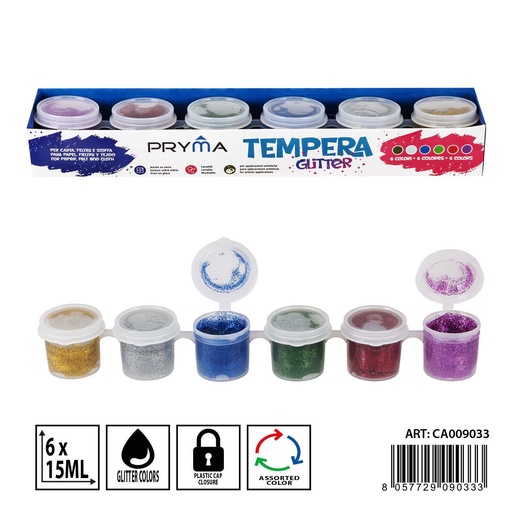 [0236532] Témpera de 6 colores purpurina 15ml - Pinturas y manualidades
