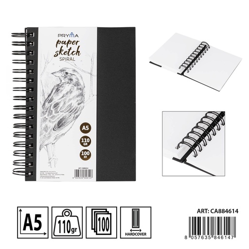 [0235094] Cuaderno espiral de dibujo A5+ 110g 100 hojas - Herramientas de arte