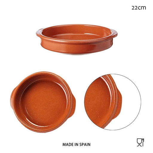 [A000169] Cazuela circular con asas 22 cm - Utensilios de cocina de barro