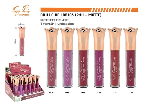 [B169-02] Brillo labial mate 24H 24 unidades - Maquillaje labial
