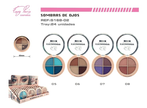 [S168-02] Sombra de ojos en 4 colores, 24 unidades - Material de maquillaje