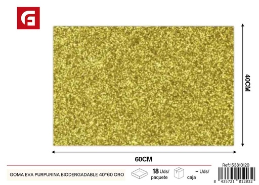 [153810120] Goma EVA purpurina biodegradable 40x60 oro - Manualidades y artes