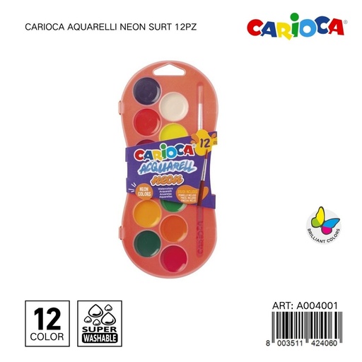 [A004001] Pintura Carioaca Aquarelli Neon 12pz - Material escolar y pintura