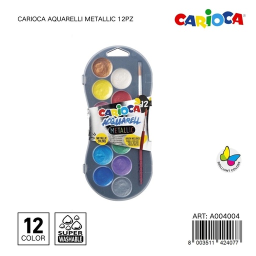 [A004004] Pintura Carioaca Aquarelli Metallic 12pz - Material escolar y pintura
